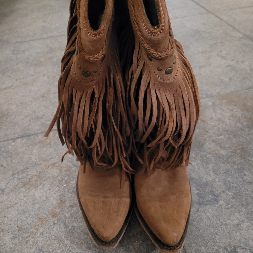 Liberty Black Suede Fringe Cowboy Boots - 6.5